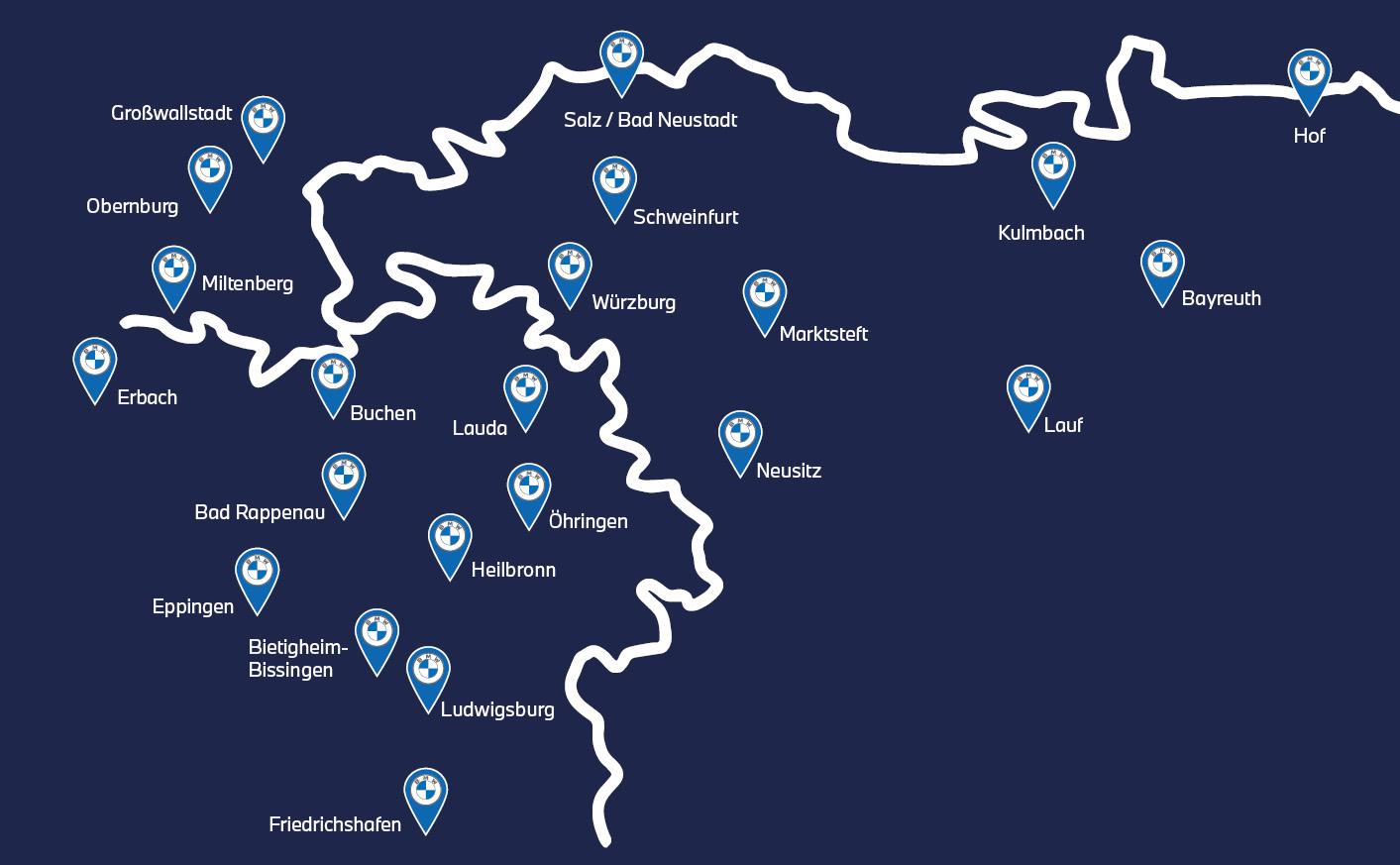 Karte der 1000 BMW Standorte in Deutschland